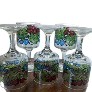 Vintage Libbey Glassware Tiffany Foliage Stemmed Cocktail Wine Pedestal Glasses